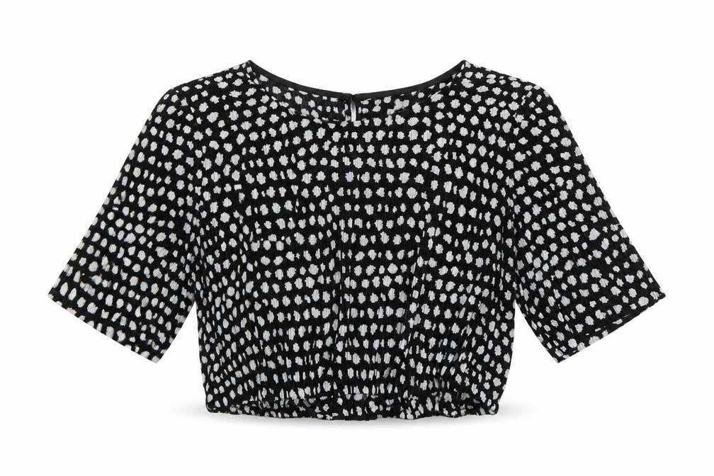 ASOS Womens Black Geometric Polyester Cropped T-Shirt Size 12 Round Neck