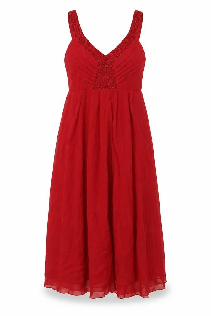 Front view of South women’s red polyester a-line, size UK 8, v-neck pullover