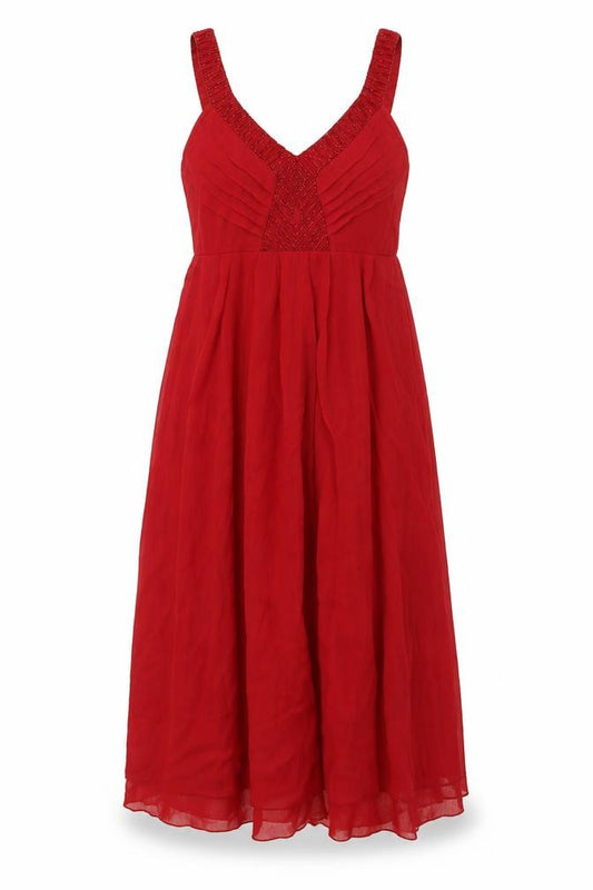 Front view of South women’s red polyester a-line, size UK 8, v-neck pullover