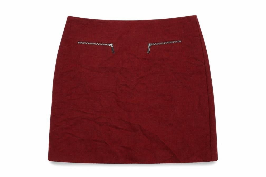 Marks and Spencer Womens Red Cotton A-Line Skirt Size 10 Zip