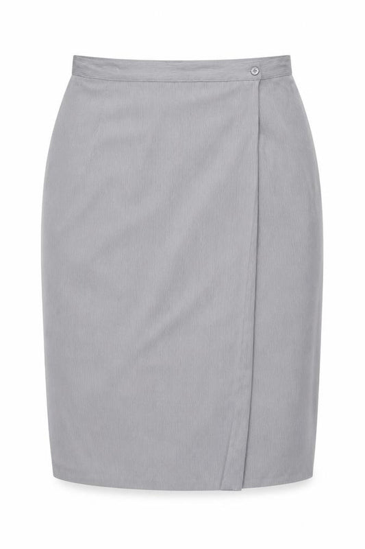 Front view of Bonmarché women’s grey polyester wrap skirt, size UK 24, zip