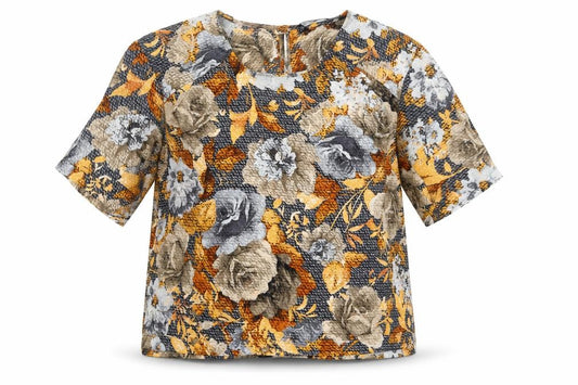 Front view of Zara women’s multicoloured floral polyester basic blouse, size XS, round neck