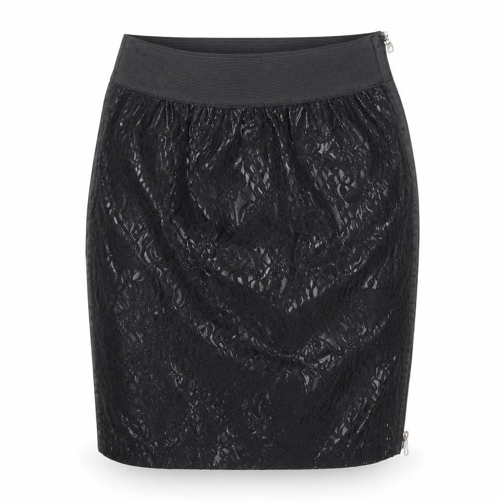Machima Womens Black Geometric Polyurethane A-Line Skirt Size 27 in Zip