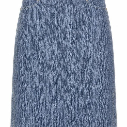 Mango Womens Blue Herringbone Polyester A-Line Skirt Size 10 Zip