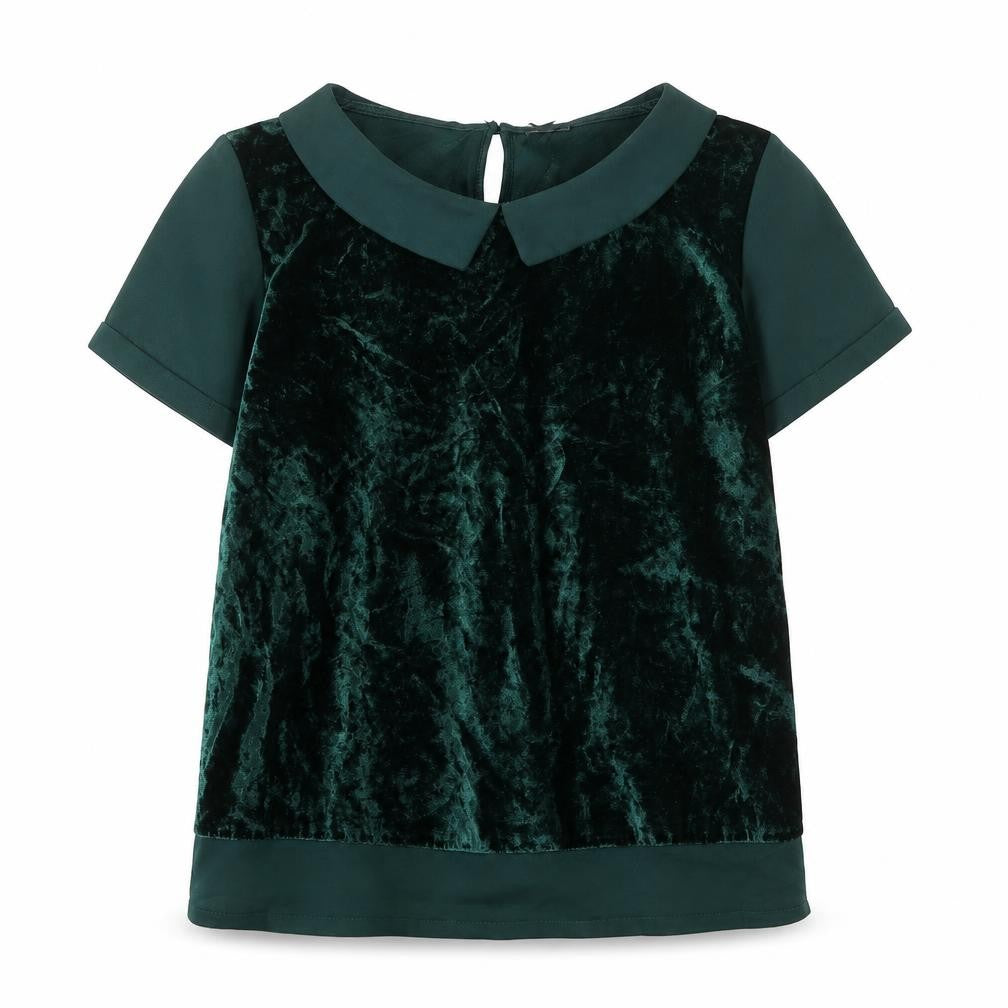 Front view of Next girls’ green viscose pullover blouse, size 12, years collared button