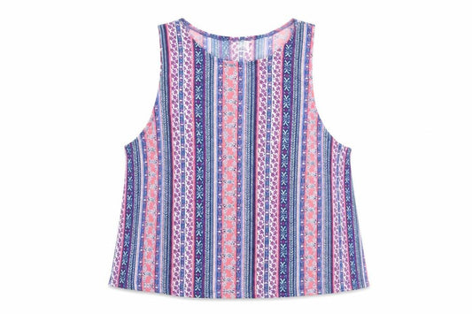 Front view of Divided by H&M women’s multicoloured geometric polyester basic tank, size M, round neck