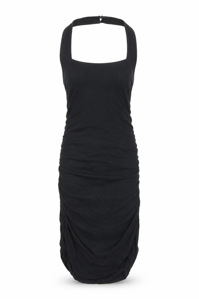 Front view of Motel Rocks women’s black cotton bodycon size 2xs halter button