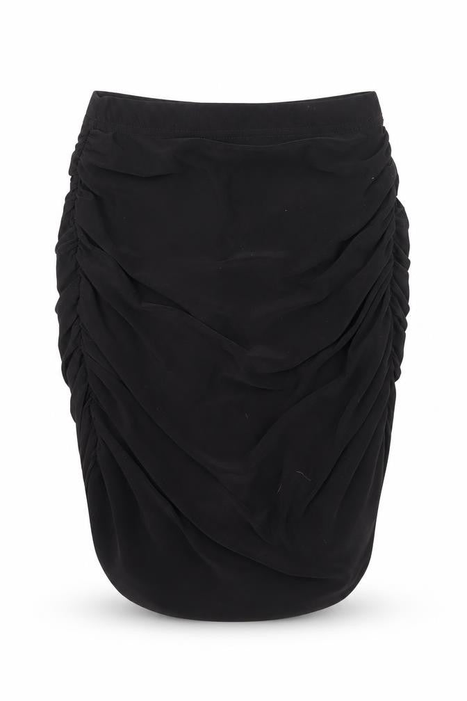 Front view of PRETTYLITTLETHING women’s black polyester bandage skirt, size UK 4