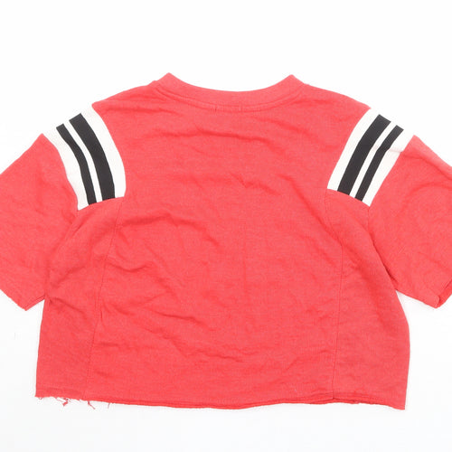 Bershka Girls Red Striped Cotton Cropped T-Shirt Size S Round Neck Pullover