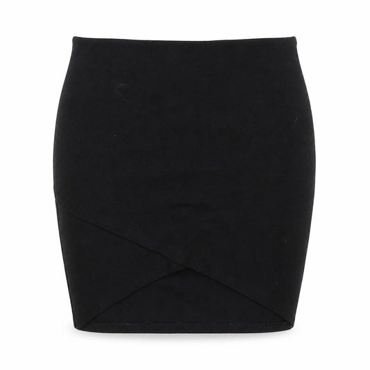 Front view of Stradivarius women’s black cotton bandage skirt, size S