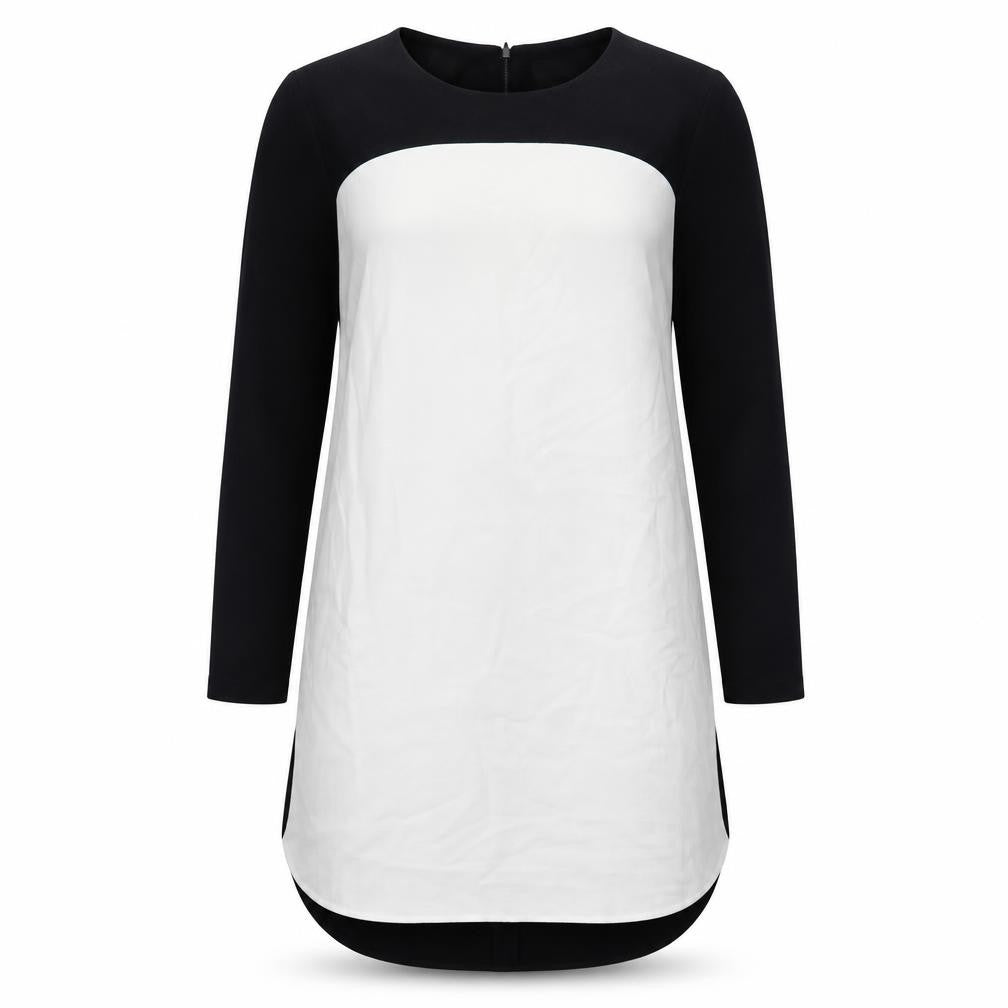 Front view of Topshop women’s black colourblock polyester shift, size UK 14, boat neck zip