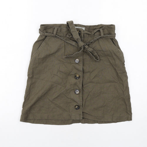 ASOS Womens Green Cotton A-Line Skirt Size 10 Regular Button