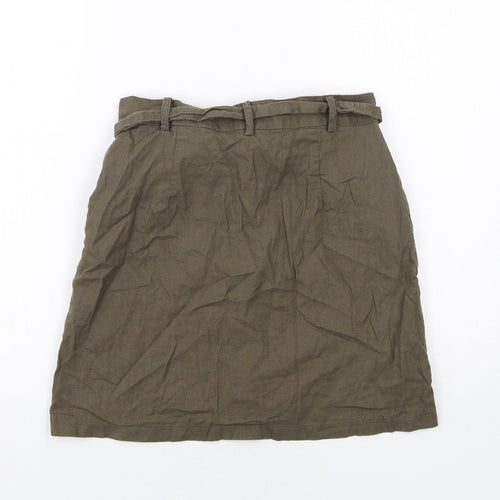 ASOS Womens Green Cotton A-Line Skirt Size 10 Regular Button