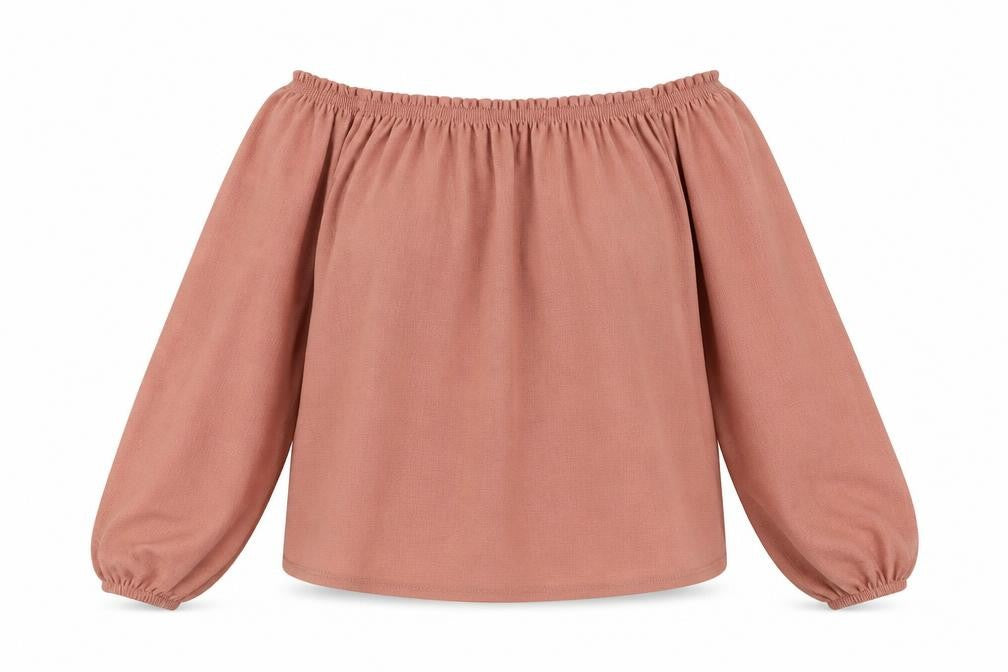 Front view of Bershka women’s pink polyester basic blouse, size S, boat neck