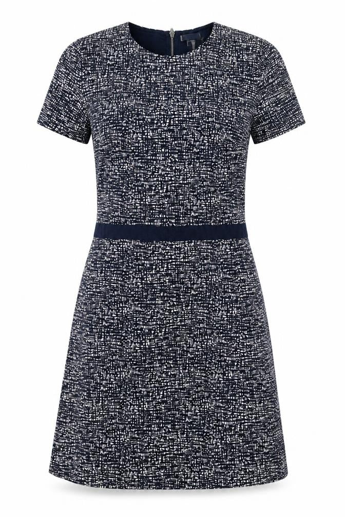Front view of Gap women’s blue geometric cotton a-line, size UK 10, round neck zip