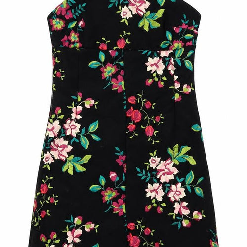 Pins & Needles Womens Black Floral Nylon Shift Size XS Square Neck Zip