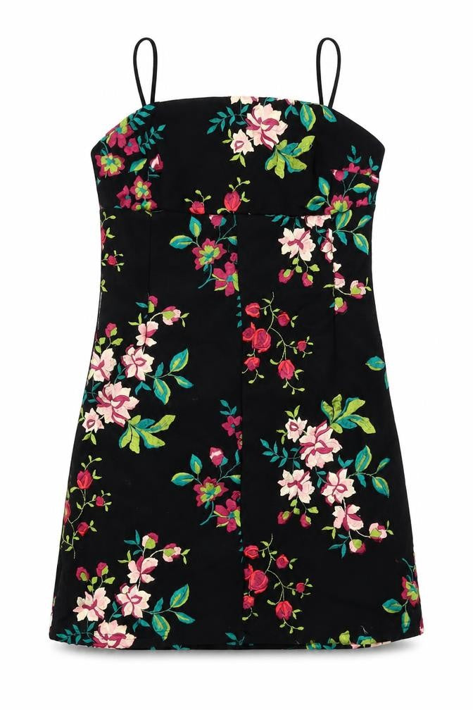 Pins & Needles Womens Black Floral Nylon Shift Size XS Square Neck Zip
