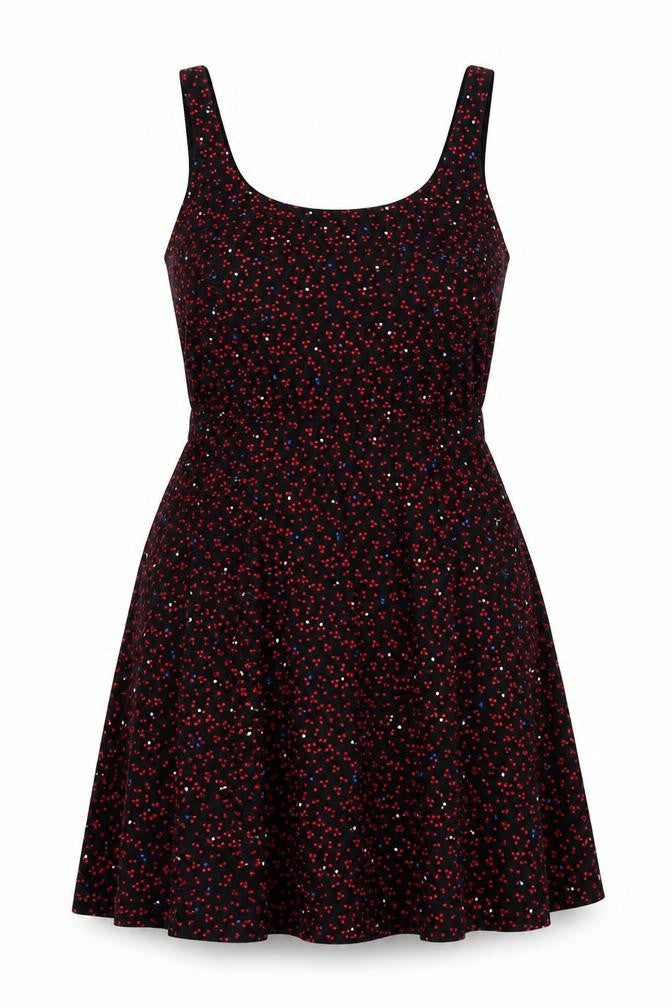 Front view of Gap women’s black geometric cotton a-line, size UK 6, round neck zip