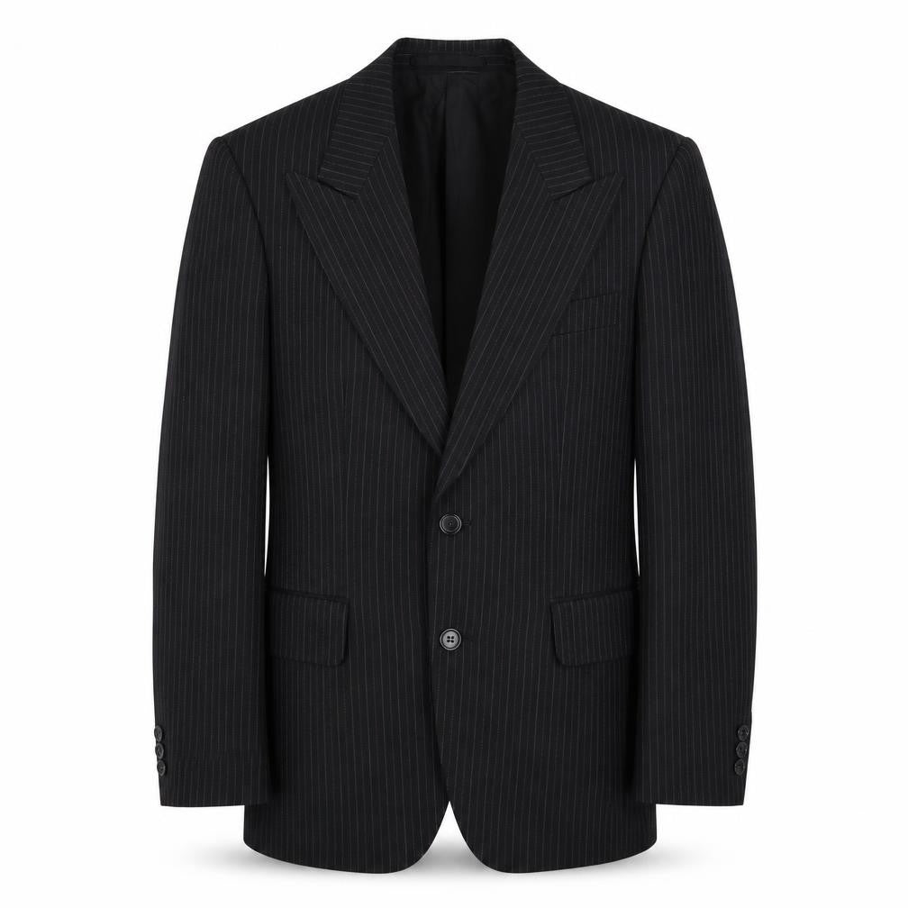 Front view of Diolen men’s black striped polyester jacket suit jacket, size 40, regular