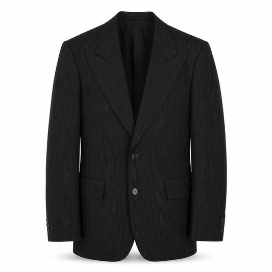 Front view of Diolen men’s black striped polyester jacket suit jacket, size 40, regular