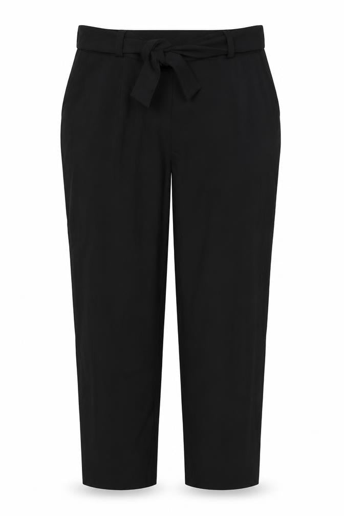 Front view of Dorothy Perkins women’s black polyester trousers, size UK 14, regular zip