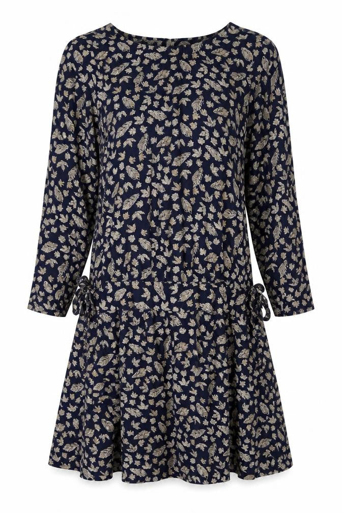 BHS Womens Blue Geometric Viscose A-Line Size 10 Boat Neck Pullover - Tie Detail