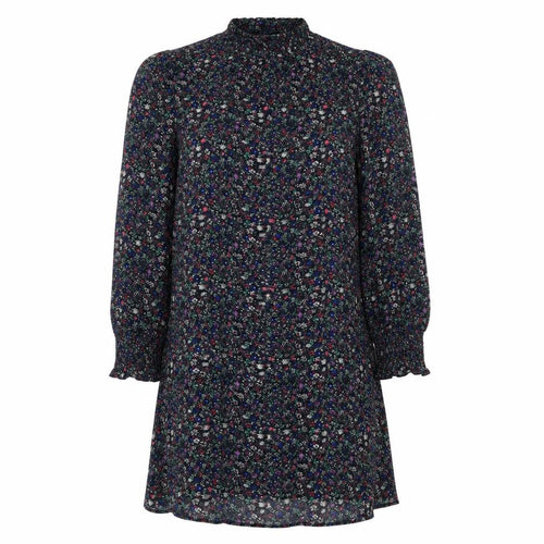 Marks and Spencer Womens Black Floral Viscose A-Line Size 8 Mock Neck Button