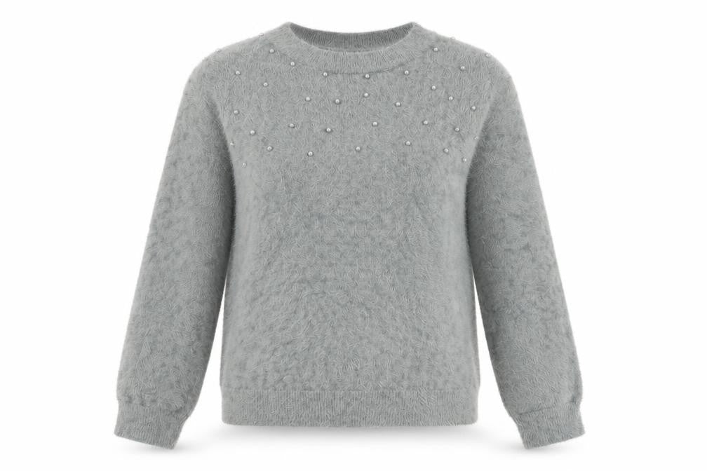 Front view of Klass women’s grey round neck polyamide jumper, size S