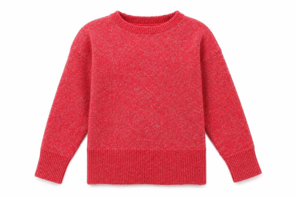 Front view of Marks & Spencer girls’ pink round neck acrylic jumper, size 9-10, years pullover