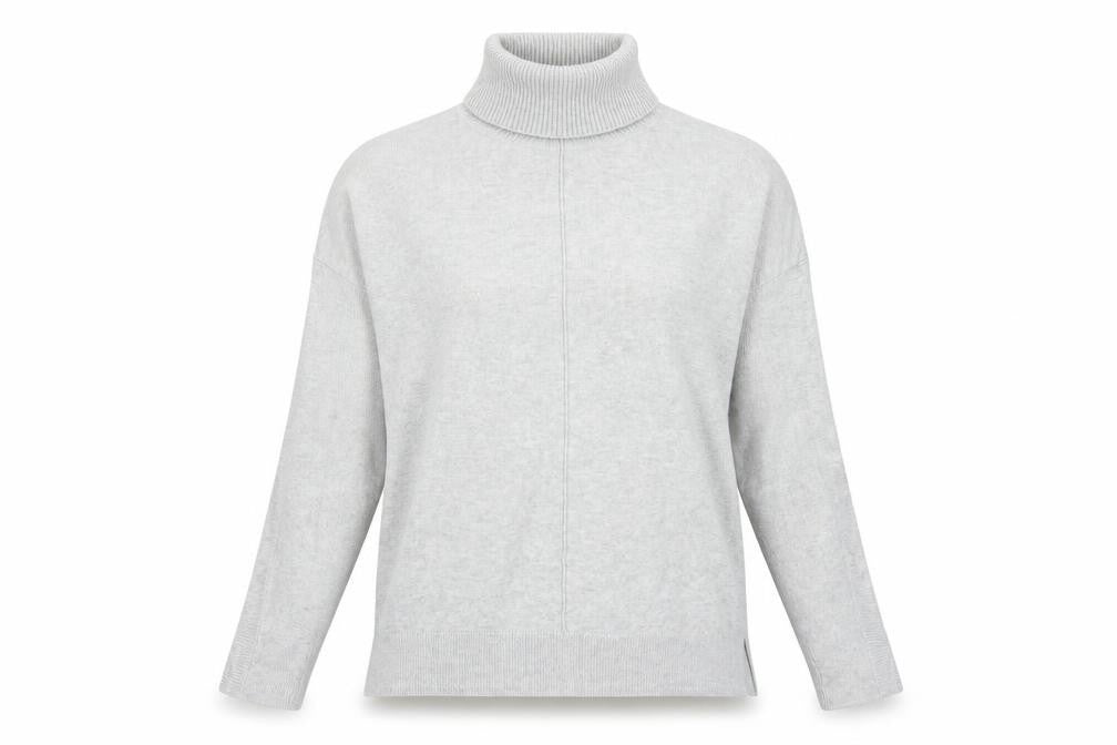 Front view of Next women’s grey roll neck cotton jumper, size UK 12