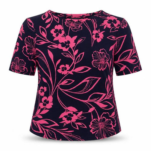 Marks and Spencer Womens Blue Floral Viscose Basic T-Shirt Size 10 Round Neck