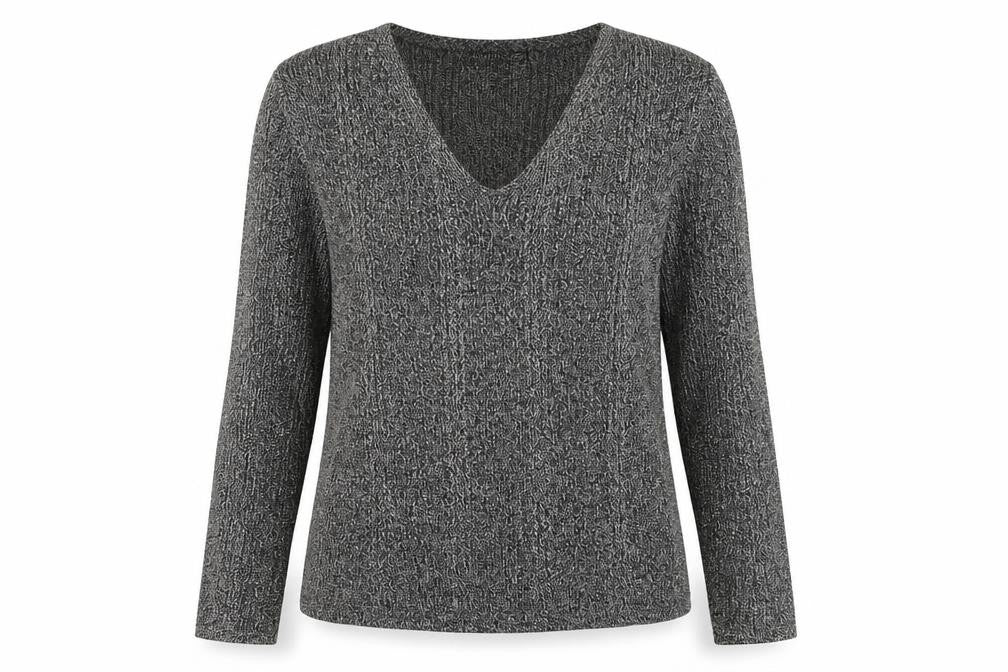 Front view of Marks & Spencer women’s silver geometric viscose basic blouse, size UK 8, v-neck