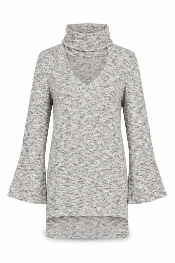 Front view of Pink Flame women’s multicoloured roll neck polyester jumper, size M, - keyhole neck