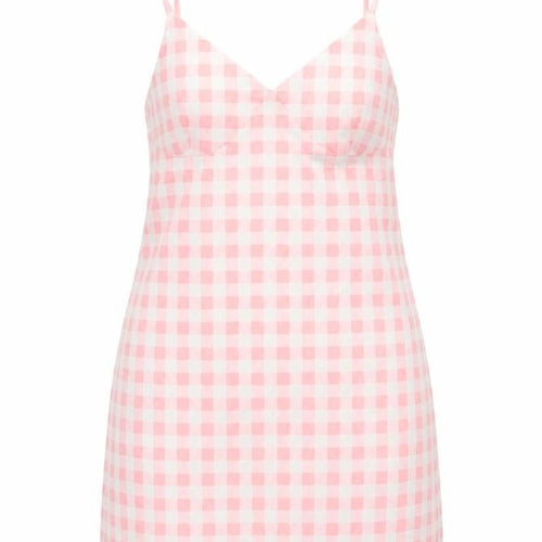 In the Style Womens Pink Check Polyester Slip Dress Size L V-Neck Zip