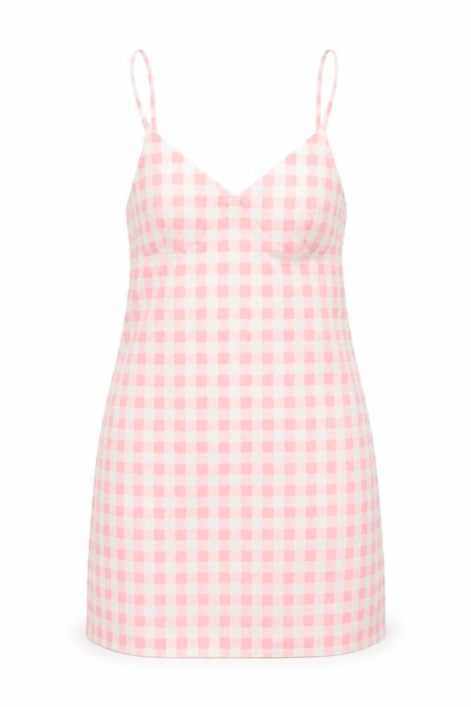 In the Style Womens Pink Check Polyester Slip Dress Size L V-Neck Zip
