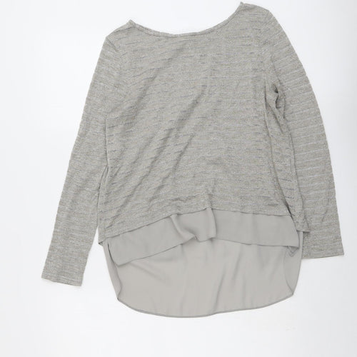 Oasis Womens Beige Round Neck Striped Polyester Pullover Jumper Size M