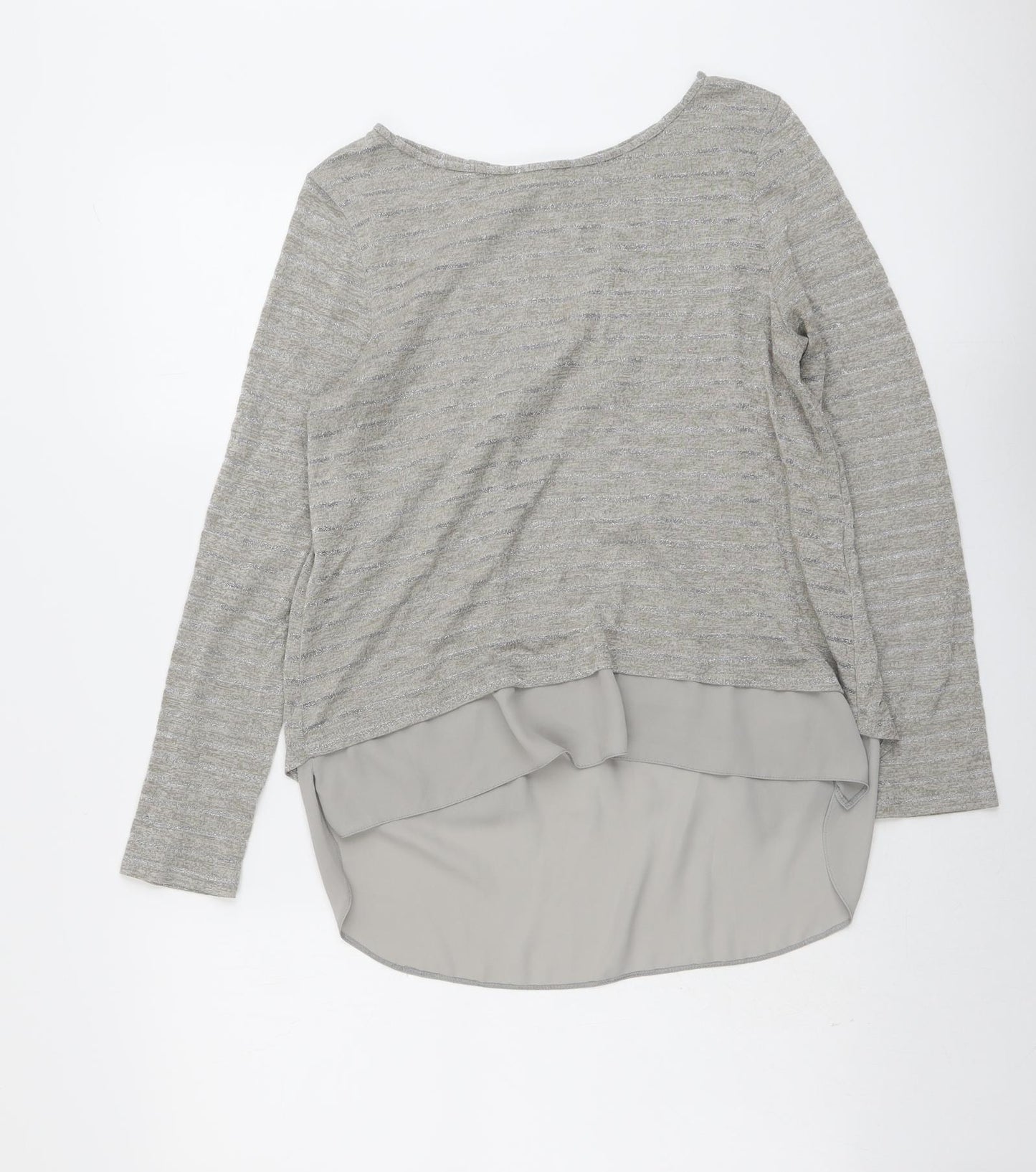 Oasis Womens Beige Round Neck Striped Polyester Pullover Jumper Size M