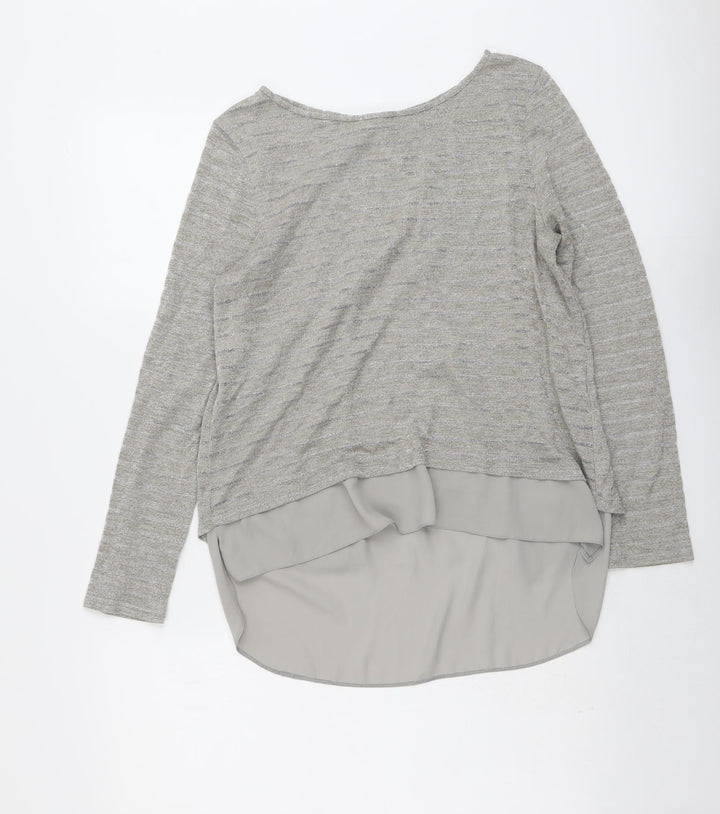 Oasis Womens Beige Round Neck Striped Polyester Pullover Jumper Size M