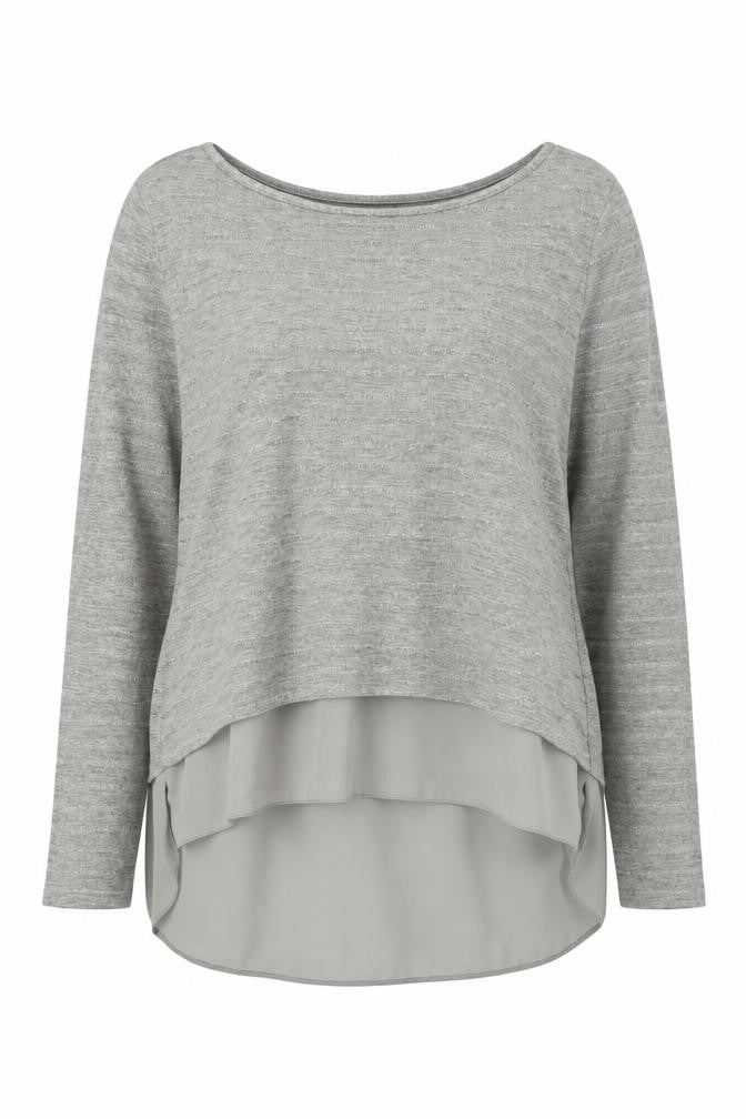 Front view of Oasis women’s beige round neck striped polyester jumper, size M