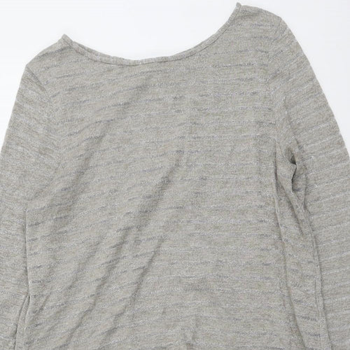 Oasis Womens Beige Round Neck Striped Polyester Pullover Jumper Size M