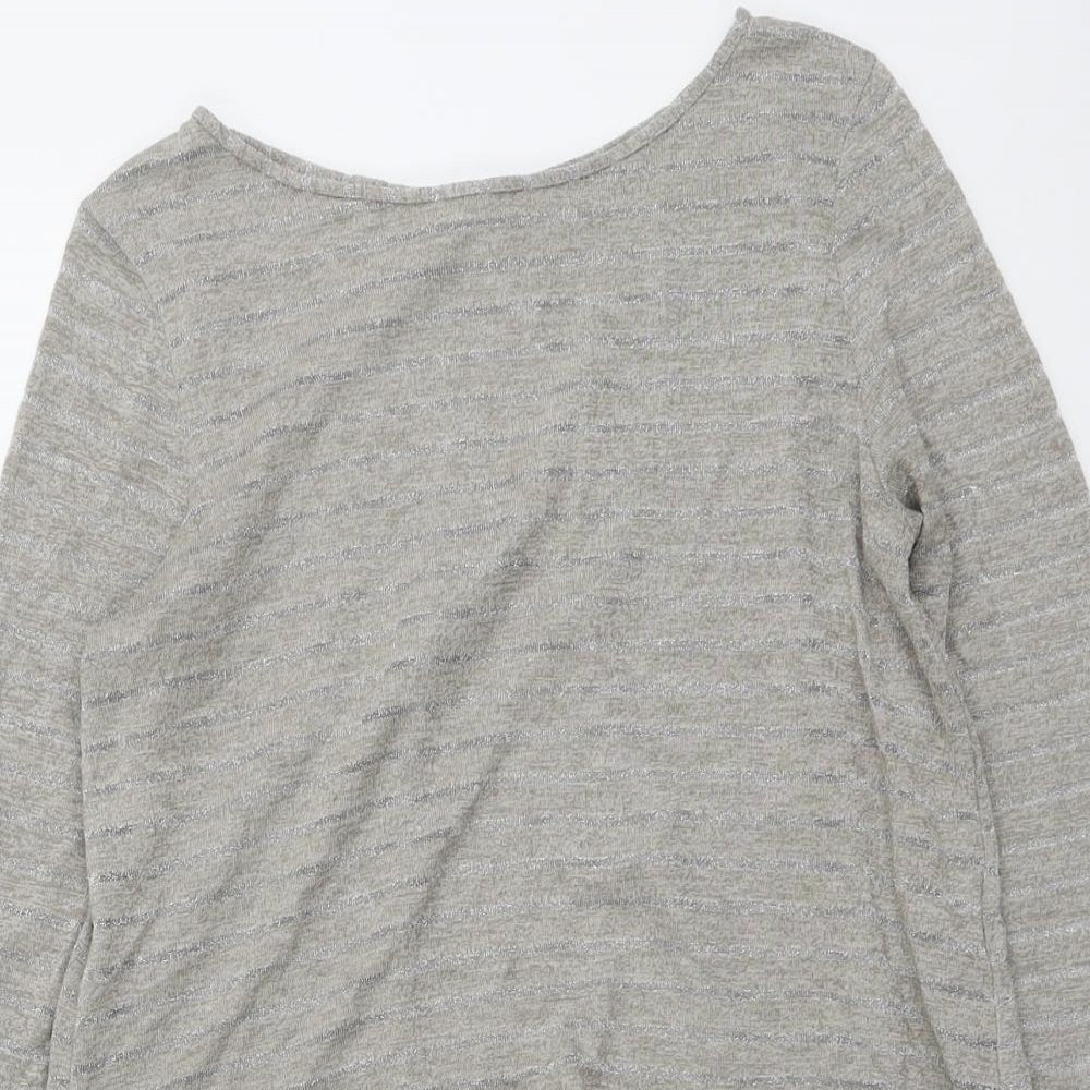 Oasis Womens Beige Round Neck Striped Polyester Pullover Jumper Size M
