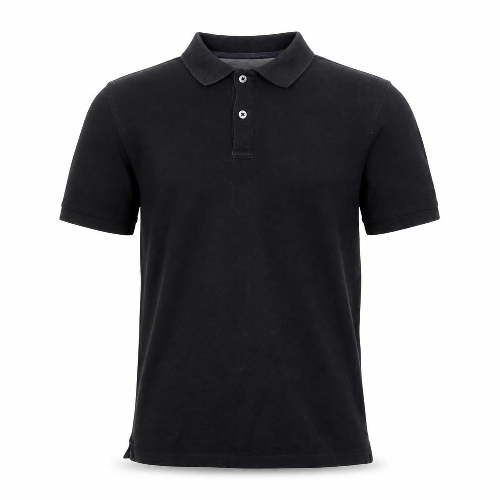 Front view of Marks & Spencer men’s black cotton polo, size S, collared button