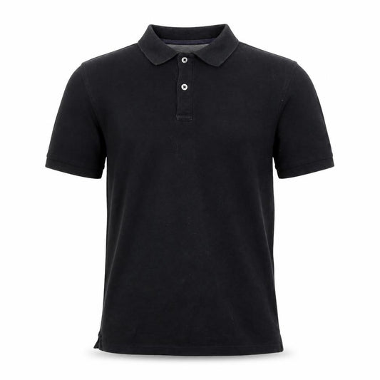 Front view of Marks & Spencer men’s black cotton polo, size S, collared button