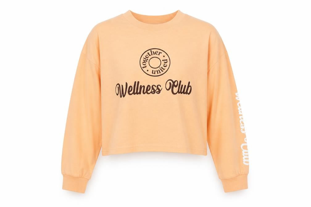 Front view of River Island girls’ orange polyester pullover sweatshirt, size 11-12, years pullover - cropped