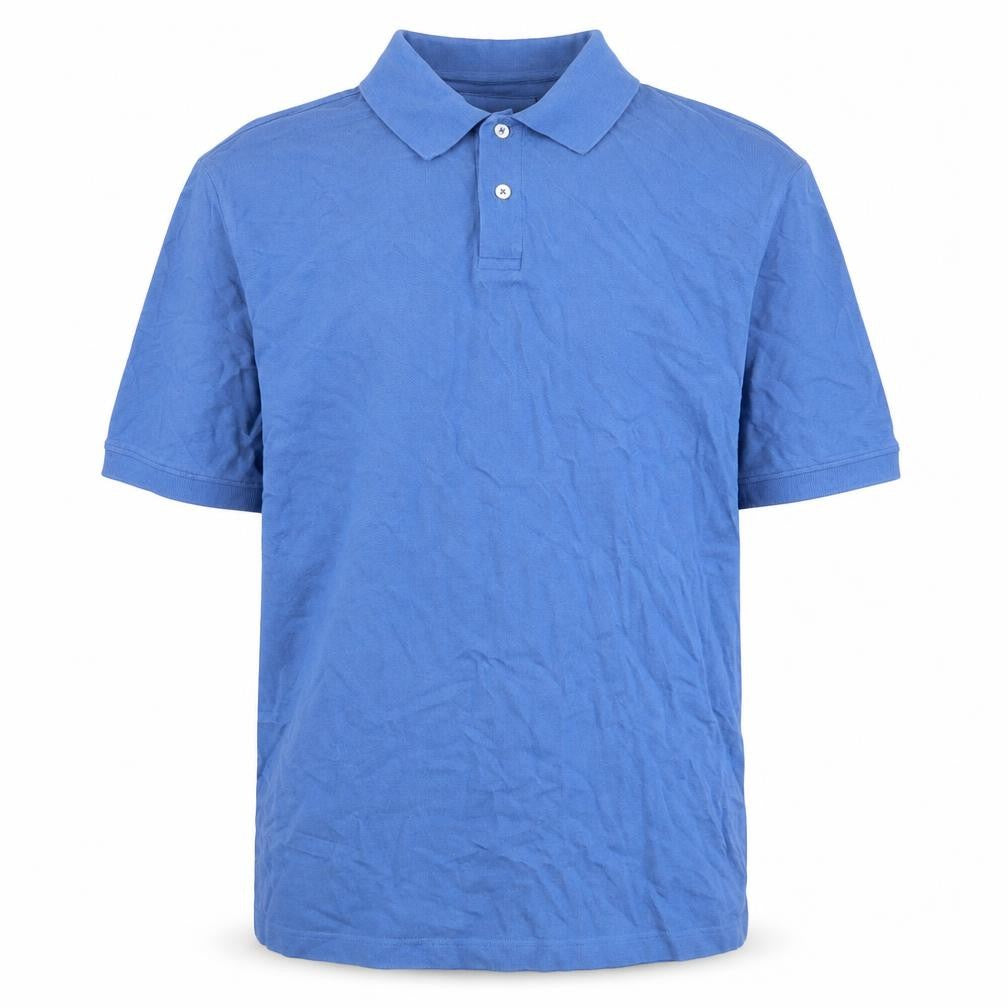 Front view of Brook Taverner men’s blue 100% cotton polo, size XL, collared button