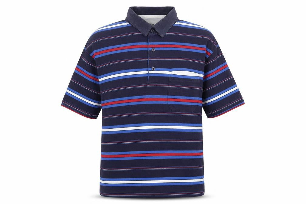 Casual Club Mens Blue Striped Cotton Polo Size L Collared Button