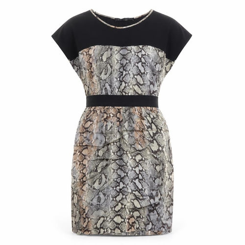 Zara Womens Grey Animal Print Viscose Sheath Size M Boat Neck Pullover - Snake Print