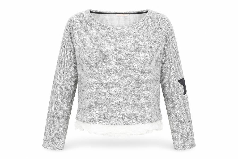 Front view of Bershka women’s grey boat neck acrylic jumper, size M