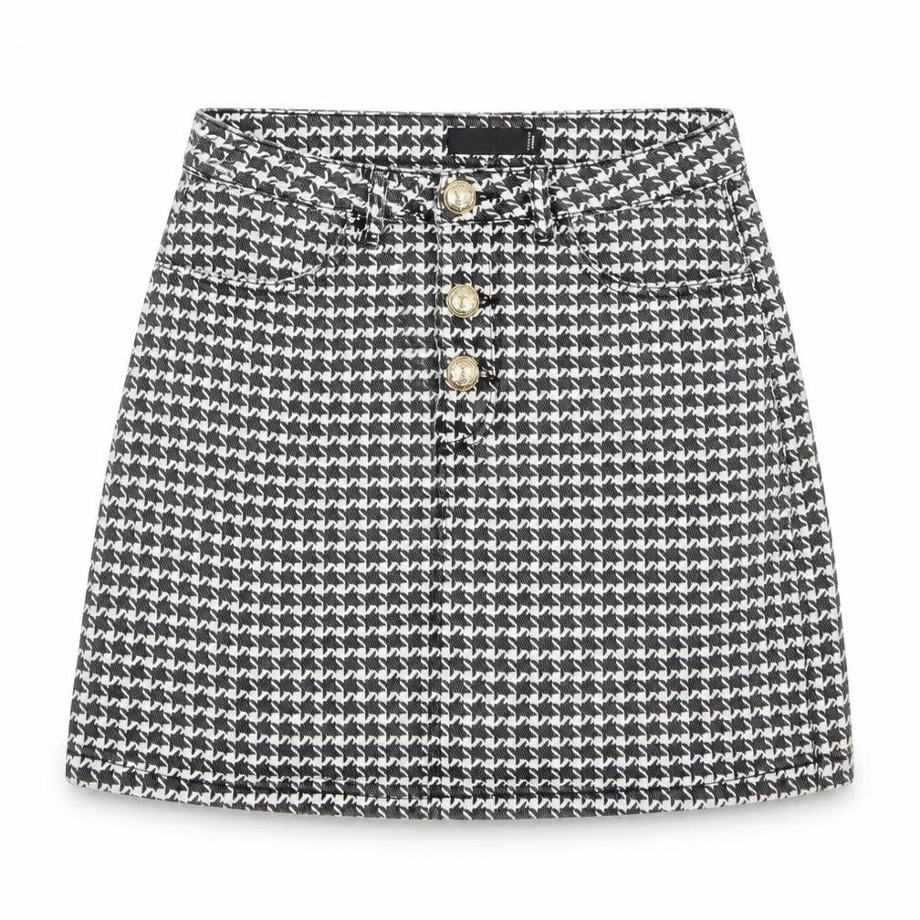 Missguided Womens Black Geometric Cotton A-Line Skirt Size 6 Zip