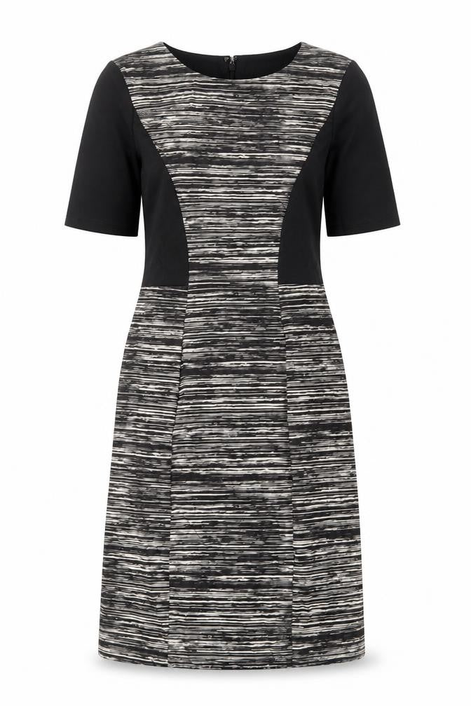 People Tree Womens Black Geometric Cotton A-Line Size 10 Round Neck Zip